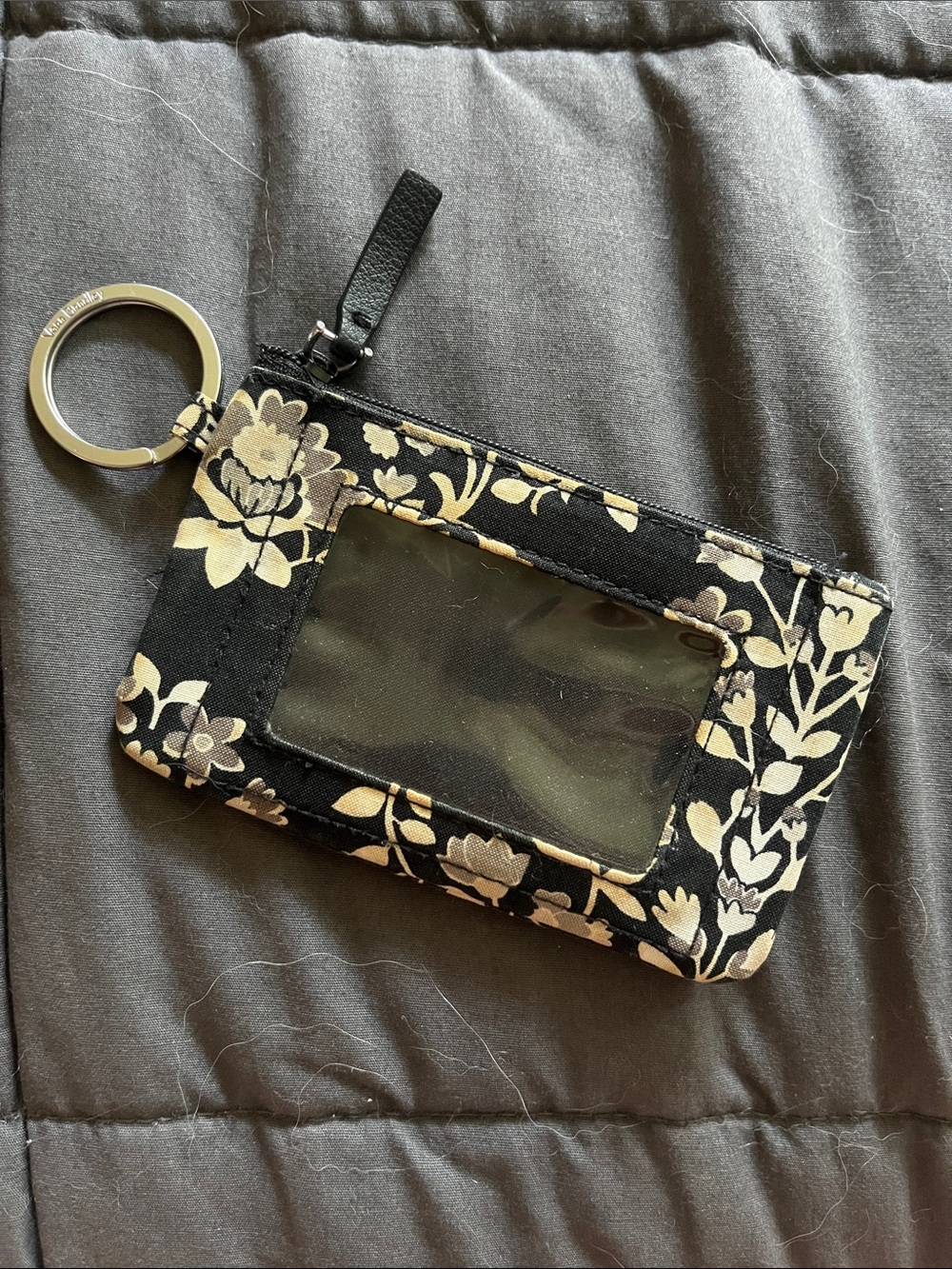 Vera Bradley Black and Cream Floral ID Card Holder Keyring Wallet